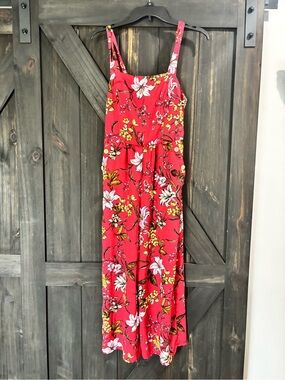 Juniors Red Floral One-Piece Jumpsuit